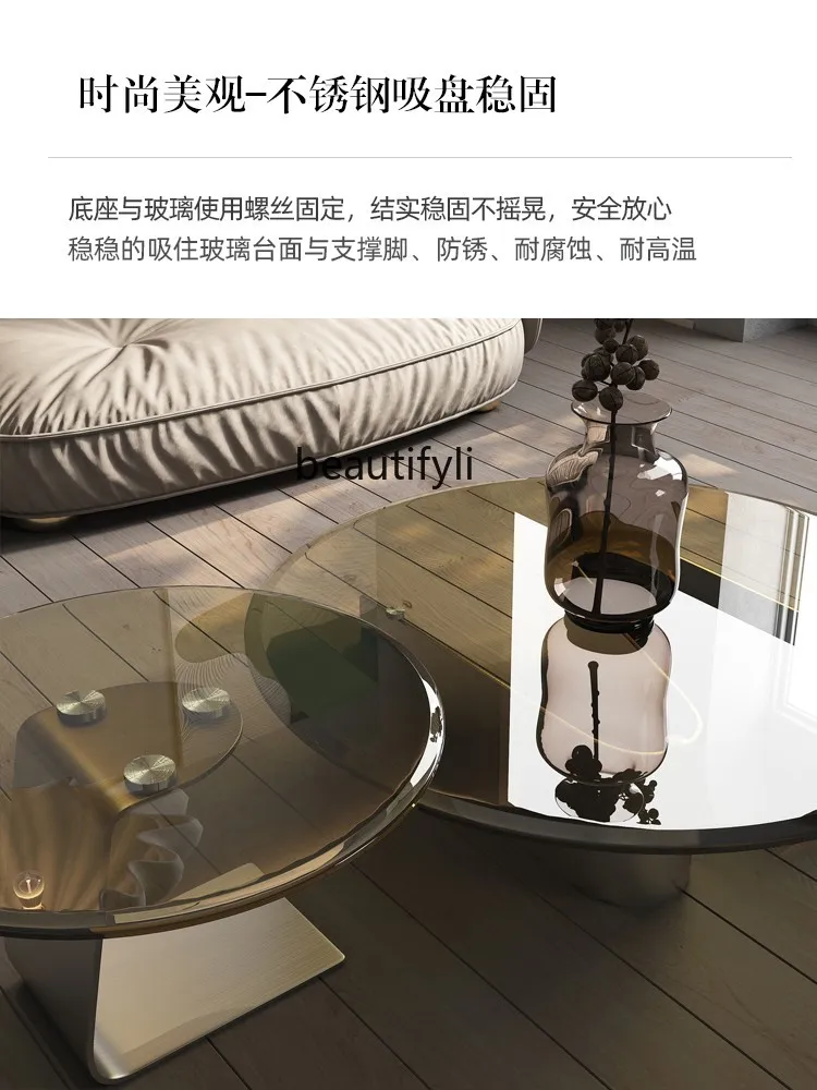 Svetlo Luxusné Tvrdeného Skla Čaj Stôl Jednoduchý kolo Gauč a Čaj Stôl Strane Stôl Sklenený Čajový Stolík Zmes