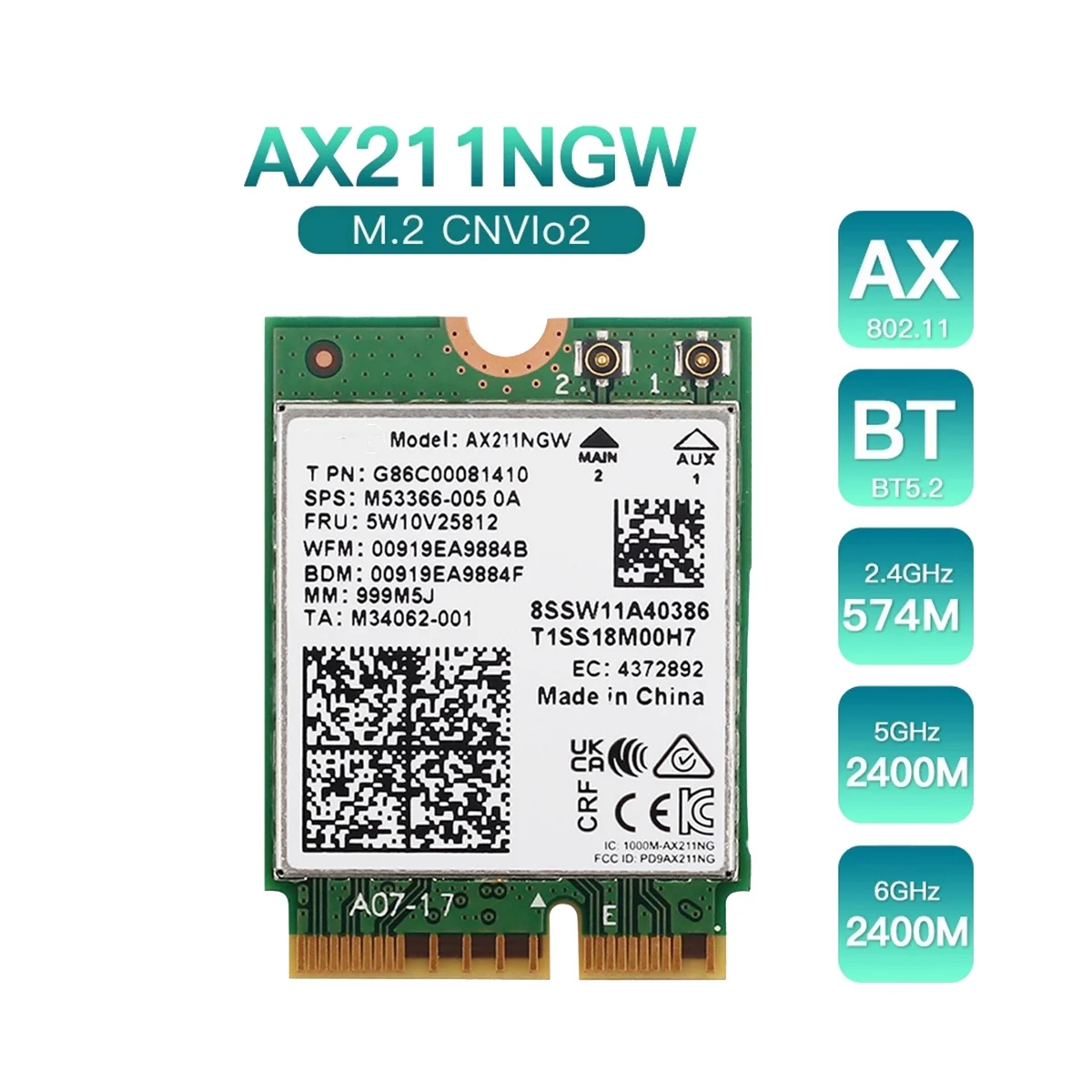 AX211NGW WiFi 6E M. 2. Zadajte E CNVio2 Dual Band 2,4 Ghz/5 ghz Bezdrôtovej Sieťovej Karty 802.11 Ac Bluetooth 5.2 Adaptér
