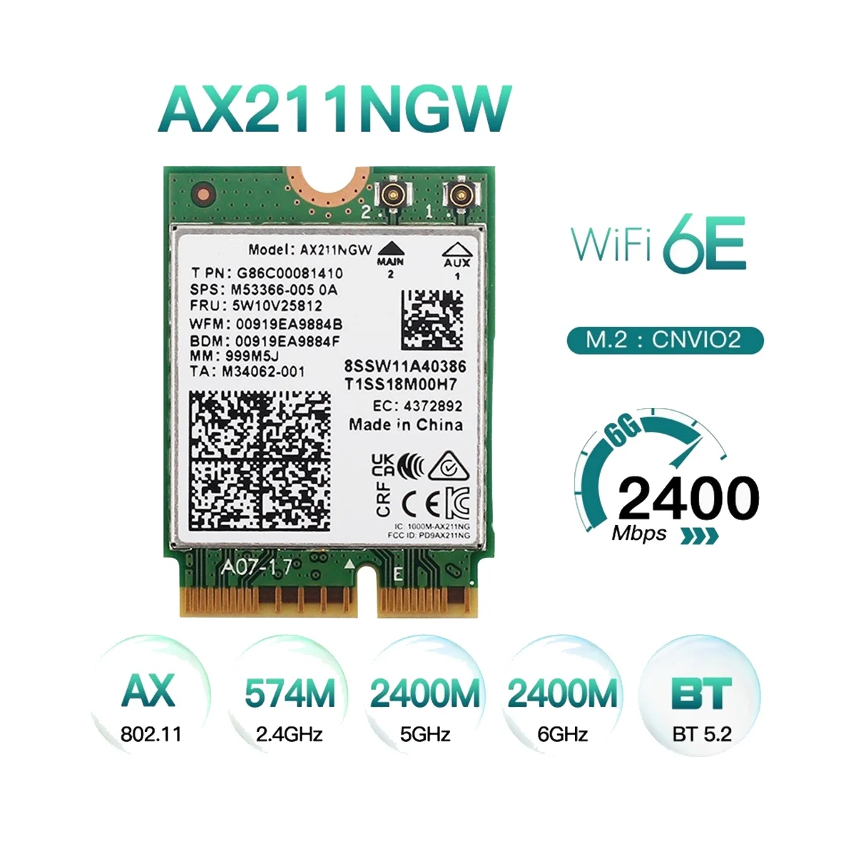 AX211NGW WiFi 6E M. 2. Zadajte E CNVio2 Dual Band 2,4 Ghz/5 ghz Bezdrôtovej Sieťovej Karty 802.11 Ac Bluetooth 5.2 Adaptér