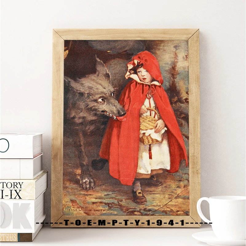 1910s Vintage umelecké Diela Tým, že Jessie Willcox Smith Plagát Plátno Tlač Little Red Riding Hood Rozprávky Wall Art Decor Estetické