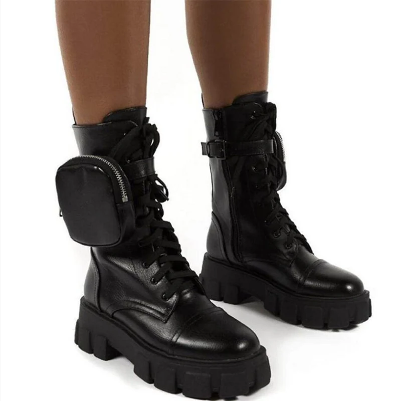 2024 Zimné Nové Vrecká Členok Chelsea Ženy Topánky Bytov Platformu Motocykel Botas Gladiator, Luxusné Značky Čipky Mujer Zapatos
