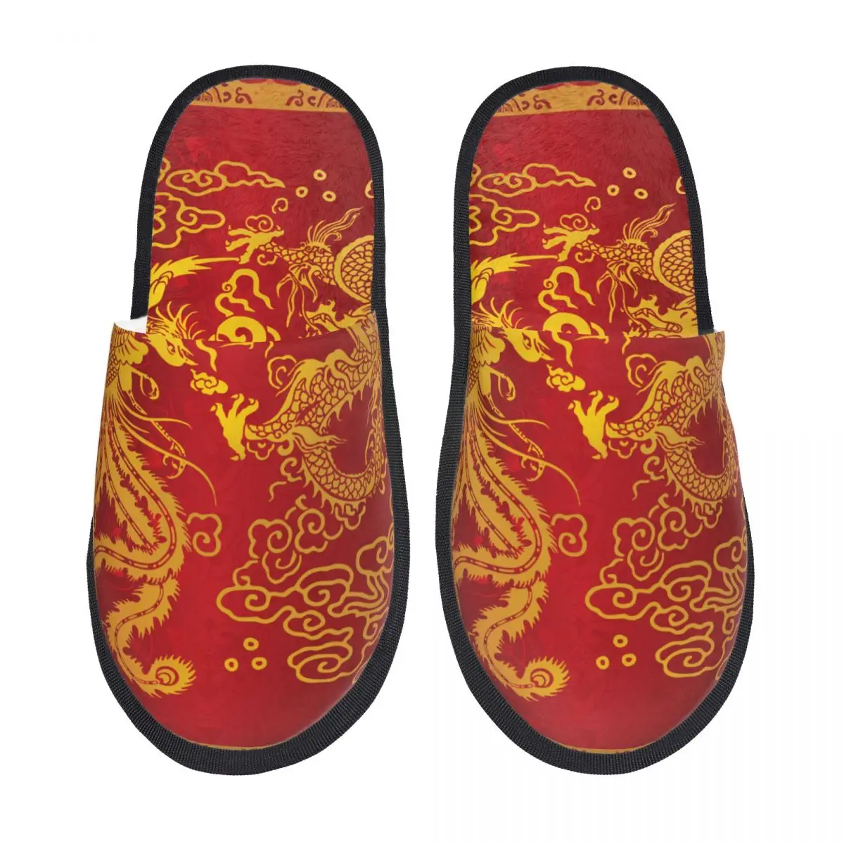 Chlpaté Papuče Dragon A Phoenix V Klasického Čínskeho Umenia Otvorené Prst Plyšové Pena List Papuče Zimná Halová Obuv