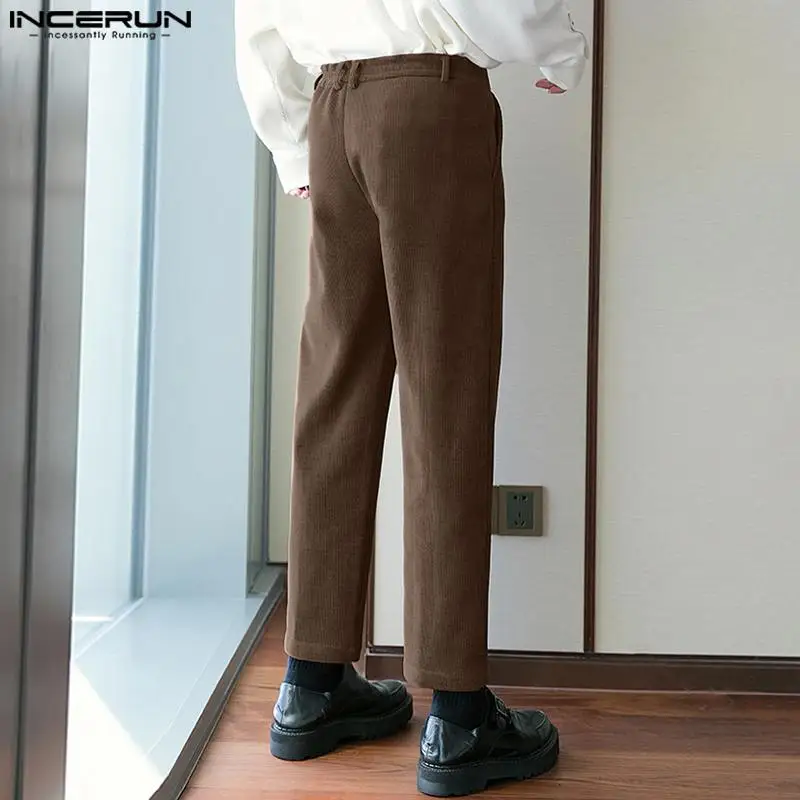 INCERUN 2023 kórejský Štýl Mužov Nohavice Voľné Montáž Priamo Trubice Nohavice Štýlový Hot Predaj Muž Pevných Menčester Pantalons S-5XL
